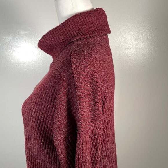 Forever 21 Burgundy Turtleneck Chunky Tight Knit 3/4 Sleeve Pullover Sweater S - Picture 6 of 12
